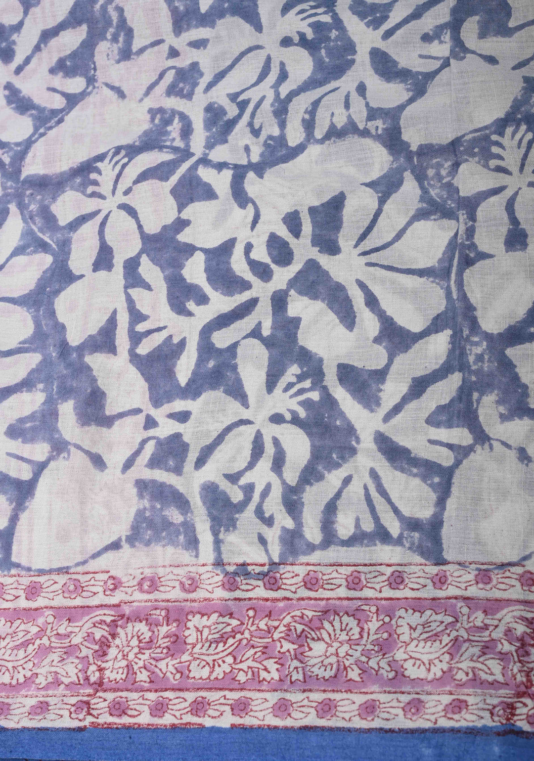 Blue Chanderi Cotton Silk Saree with Sanganeri Floral Hand Block Print