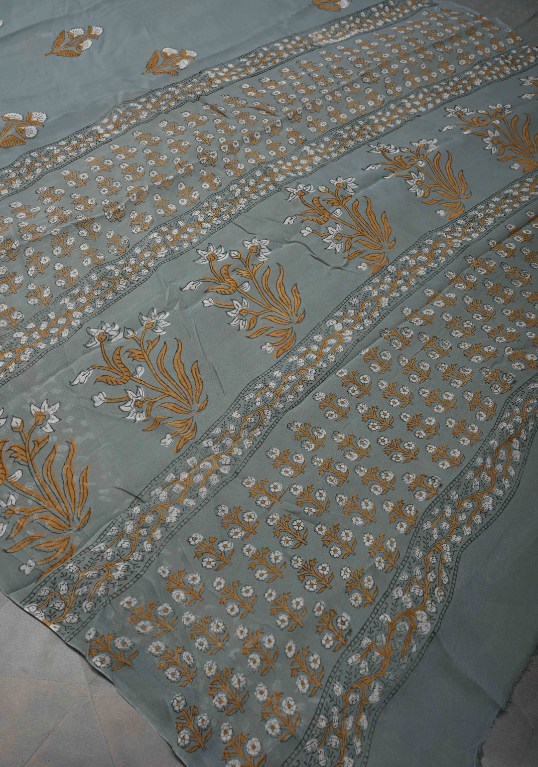 Gray Georgette Saree with Sanganeri Hand Block Print