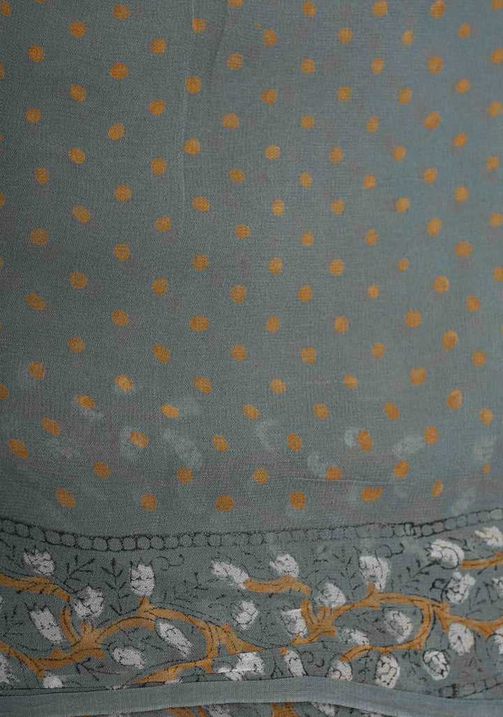 Gray Georgette Saree with Sanganeri Hand Block Print