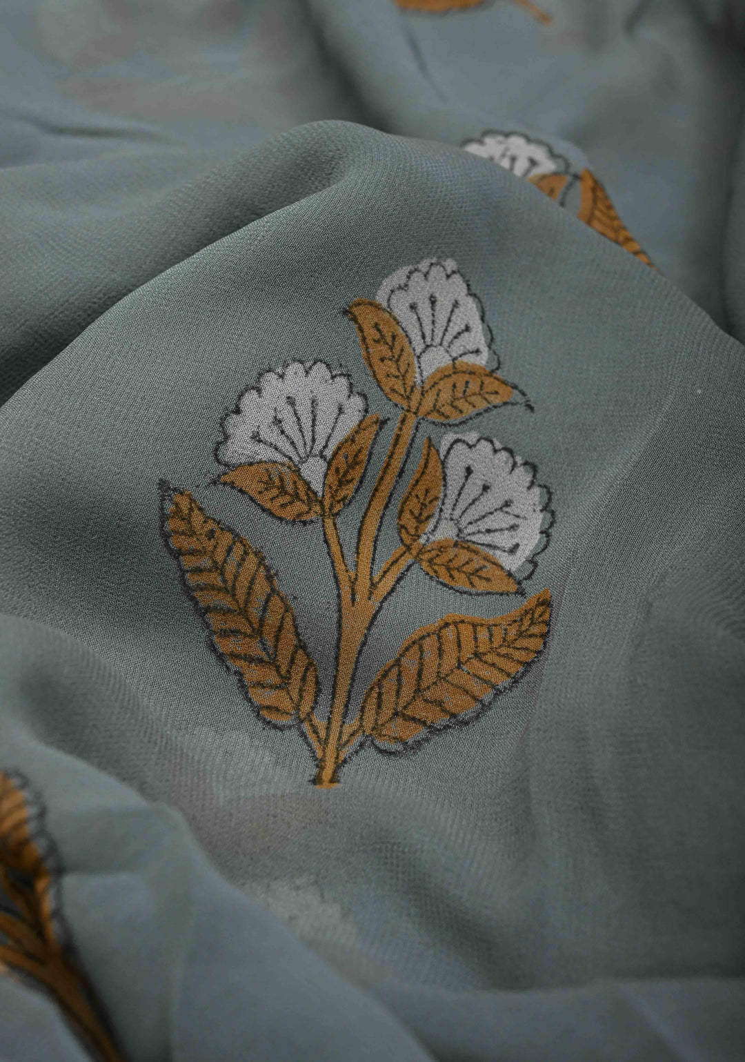 Gray Georgette Saree with Sanganeri Hand Block Print