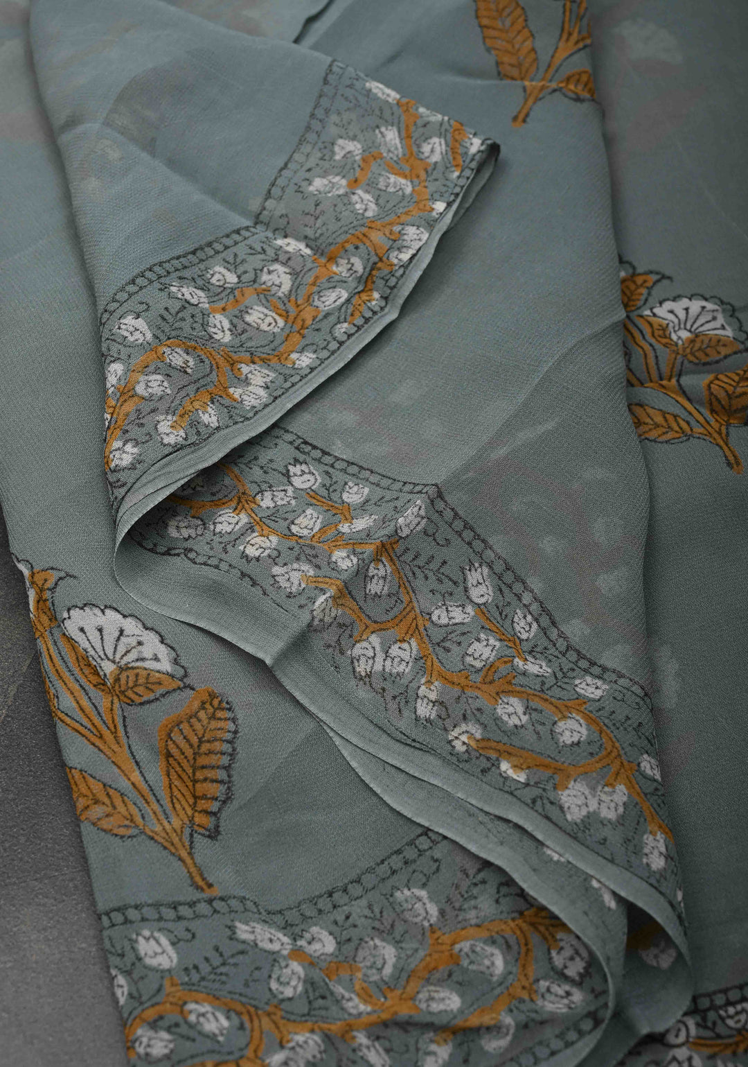 Gray Georgette Saree with Sanganeri Hand Block Print