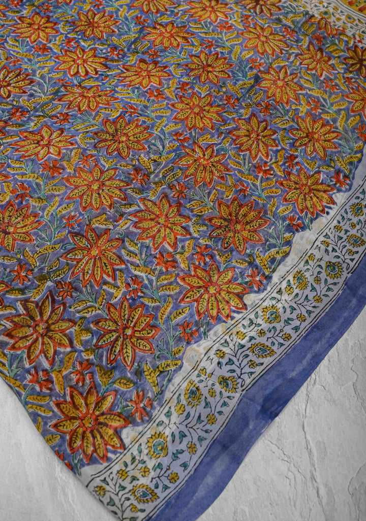 Blue Georgette Saree with Sanganeri Hand Block Print