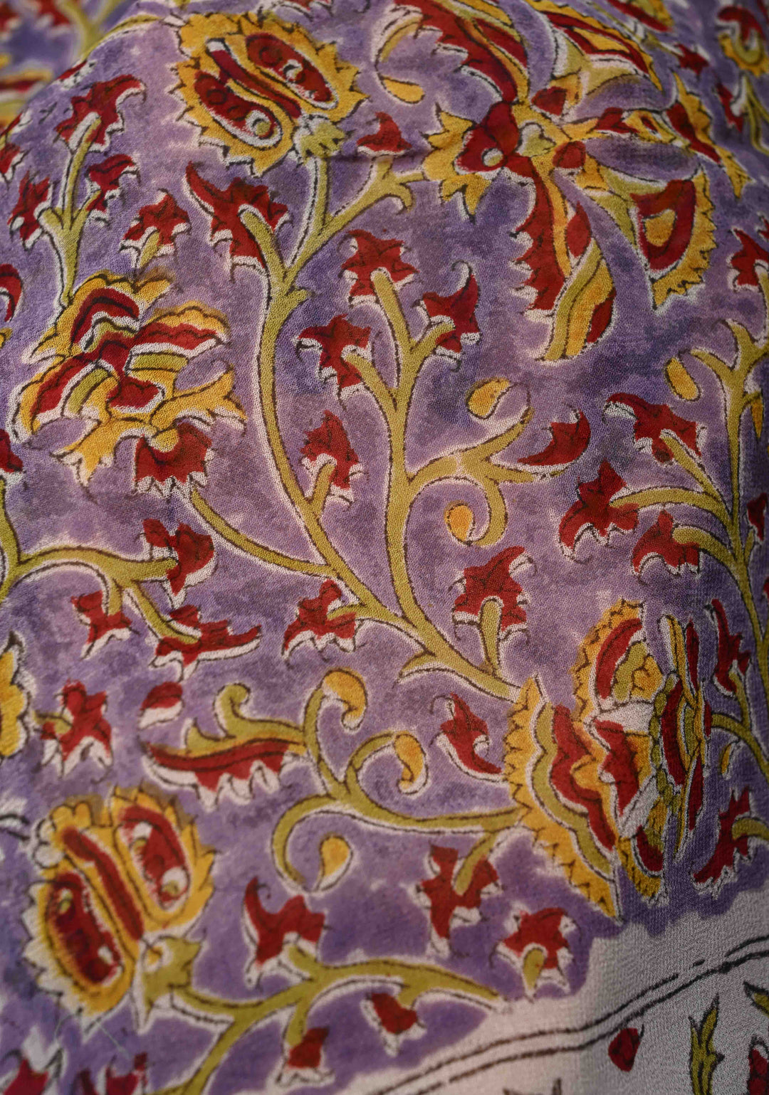 Lavender Georgette Saree with Sanganeri Hand Block Print
