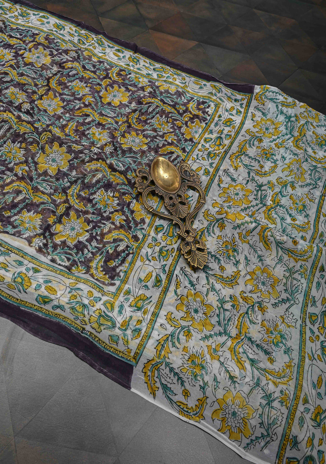 Dark Purple Georgette Saree with Sanganeri Hand Block Print