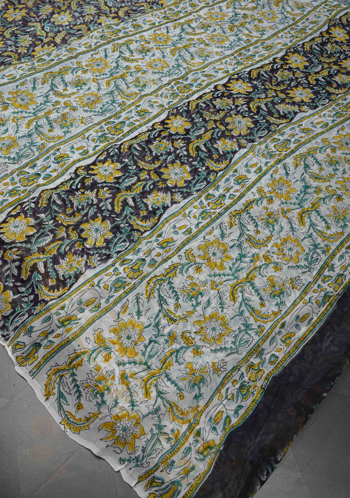 Dark Purple Georgette Saree with Sanganeri Hand Block Print