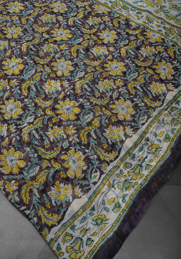 Dark Purple Georgette Saree with Sanganeri Hand Block Print