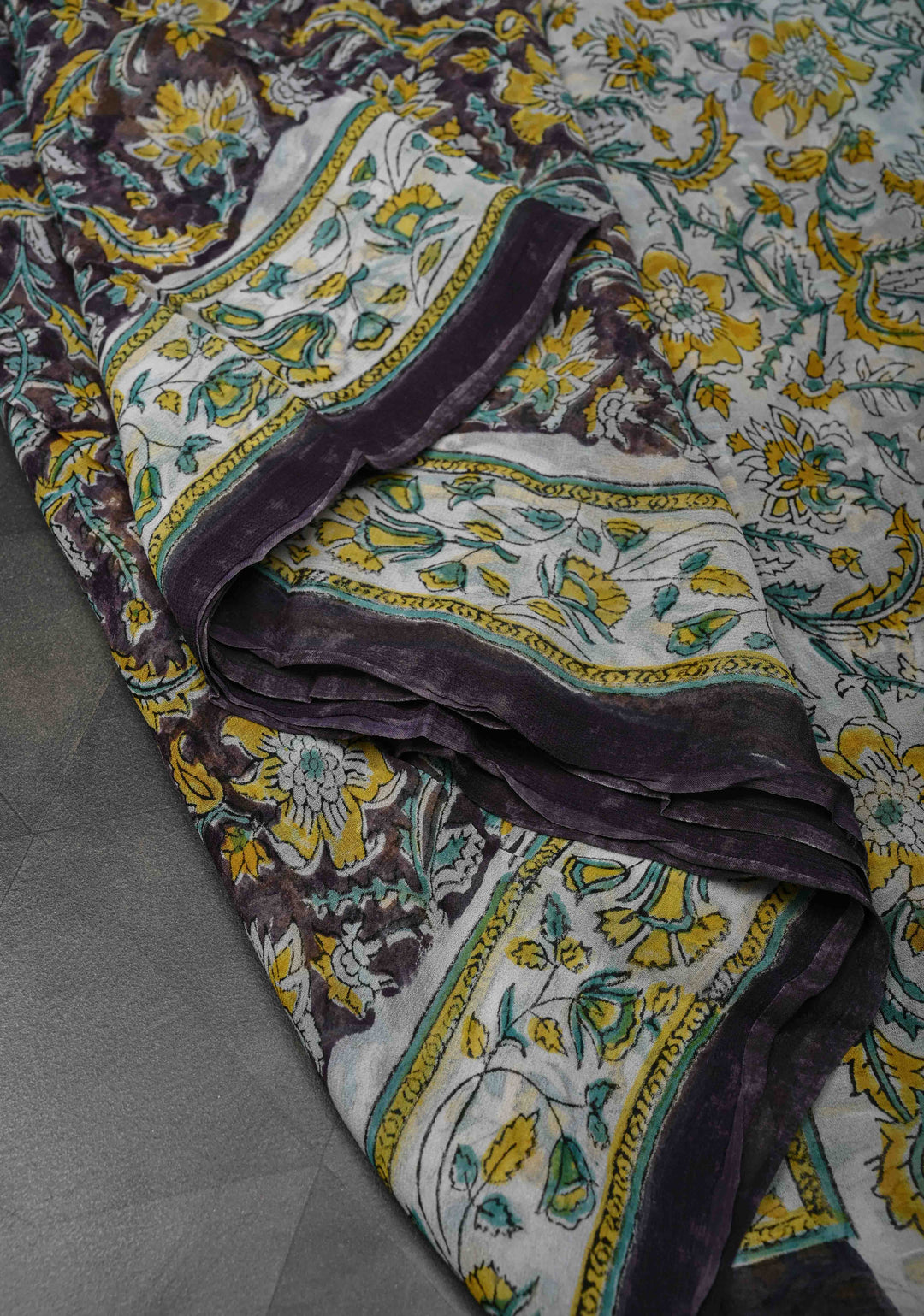 Dark Purple Georgette Saree with Sanganeri Hand Block Print