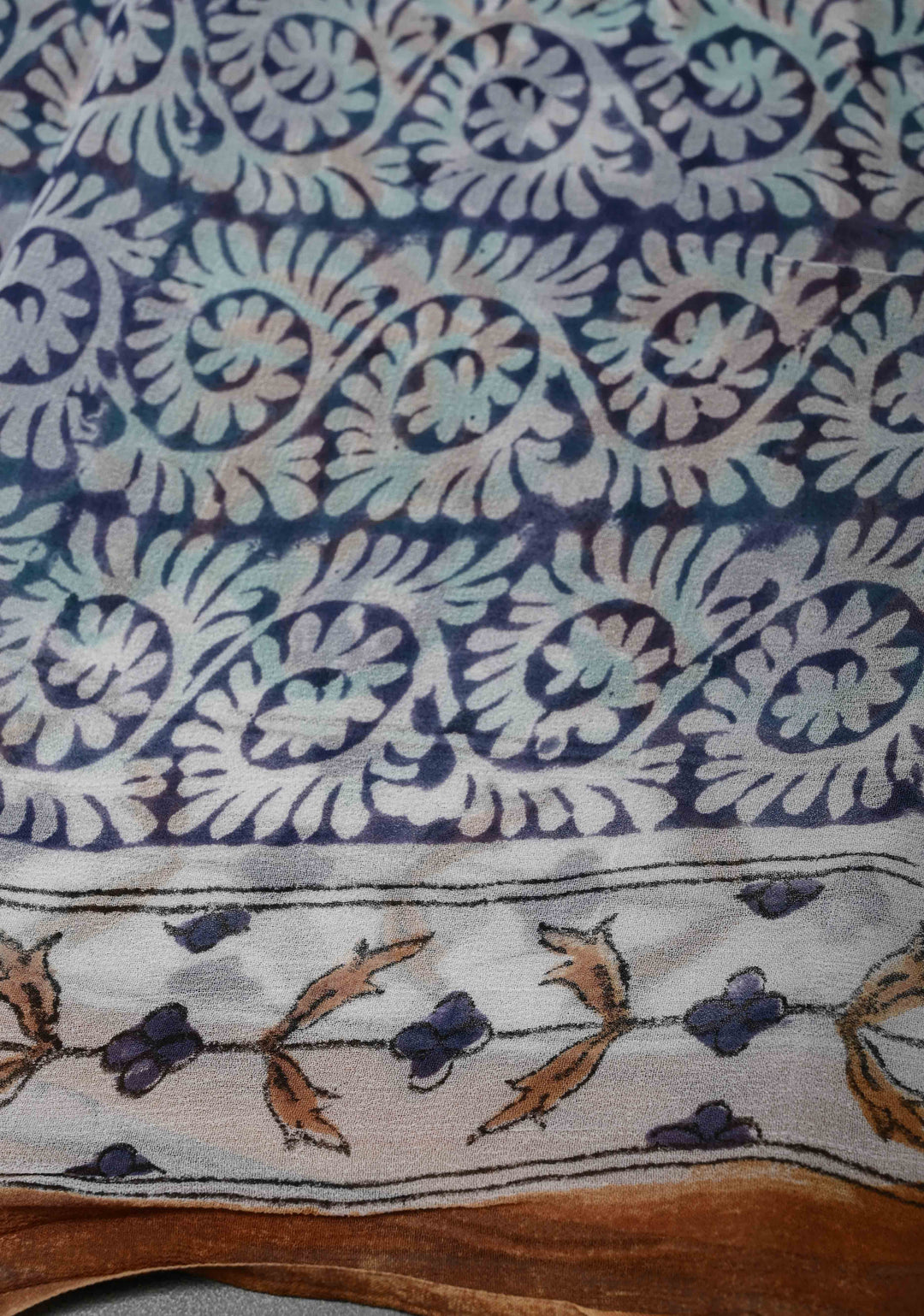 Teal Blue Georgette Saree with Sanganeri Hand Block Print