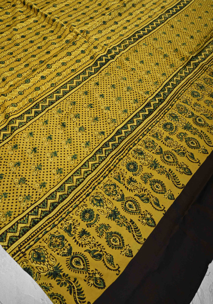 Dupatta: Authentic Yellow Modal Silk Dupatta with Hand block Print