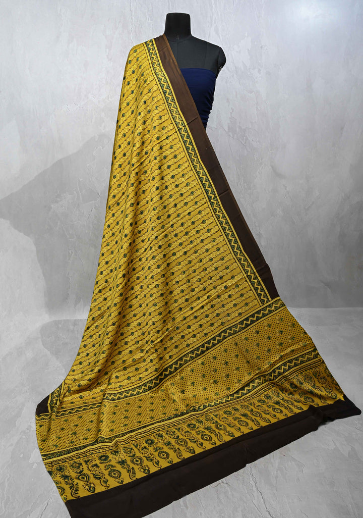 Dupatta: Authentic Yellow Modal Silk Dupatta with Hand block Print