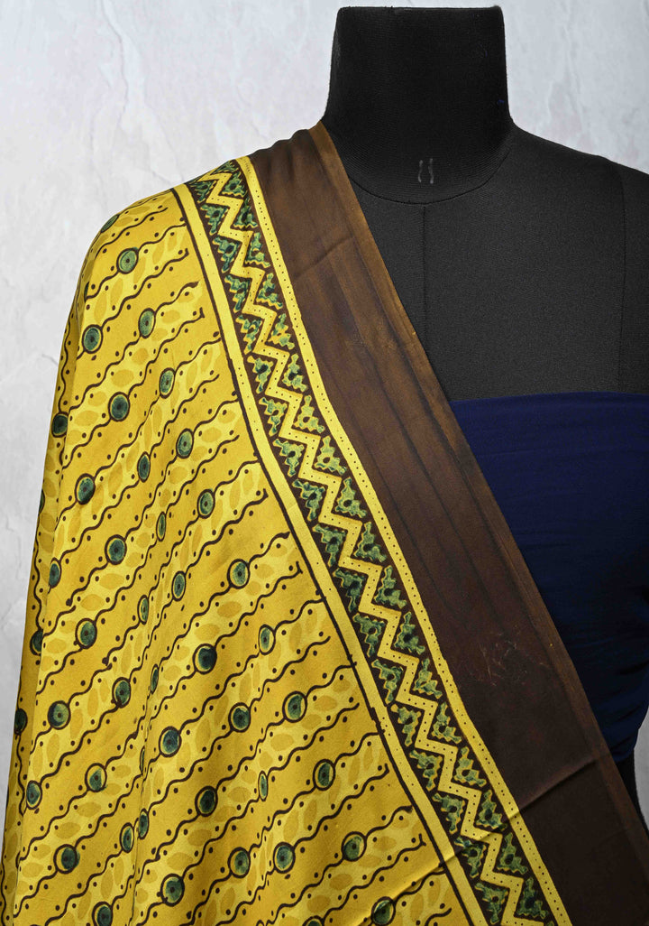 Dupatta: Authentic Yellow Modal Silk Dupatta with Hand block Print