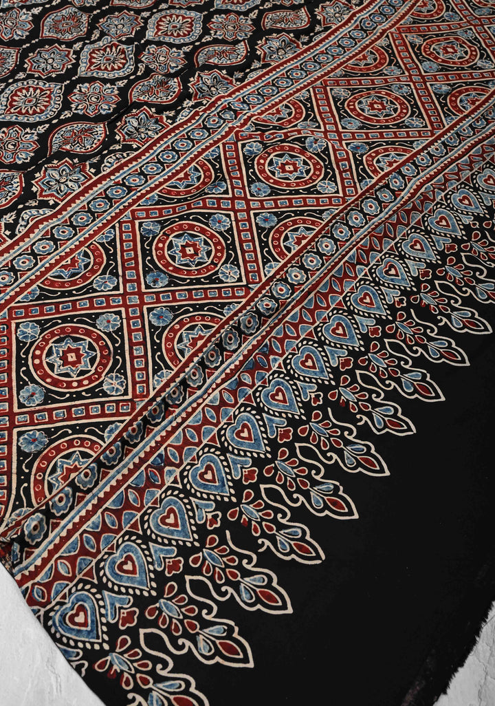 Dupatta: Authentic Black Modal Silk Dupatta with Ajrakh Hand block Print