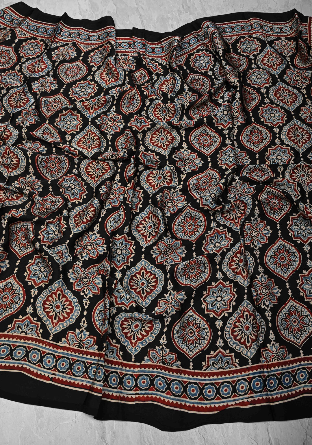 Dupatta: Authentic Black Modal Silk Dupatta with Ajrakh Hand block Print