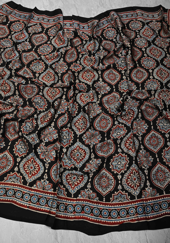 Dupatta: Authentic Black Modal Silk Dupatta with Ajrakh Hand block Print