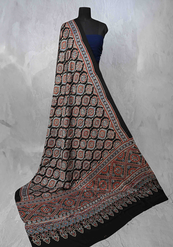 Dupatta: Authentic Black Modal Silk Dupatta with Ajrakh Hand block Print