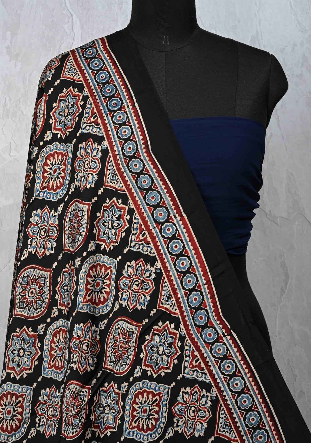 Dupatta: Authentic Black Modal Silk Dupatta with Ajrakh Hand block Print