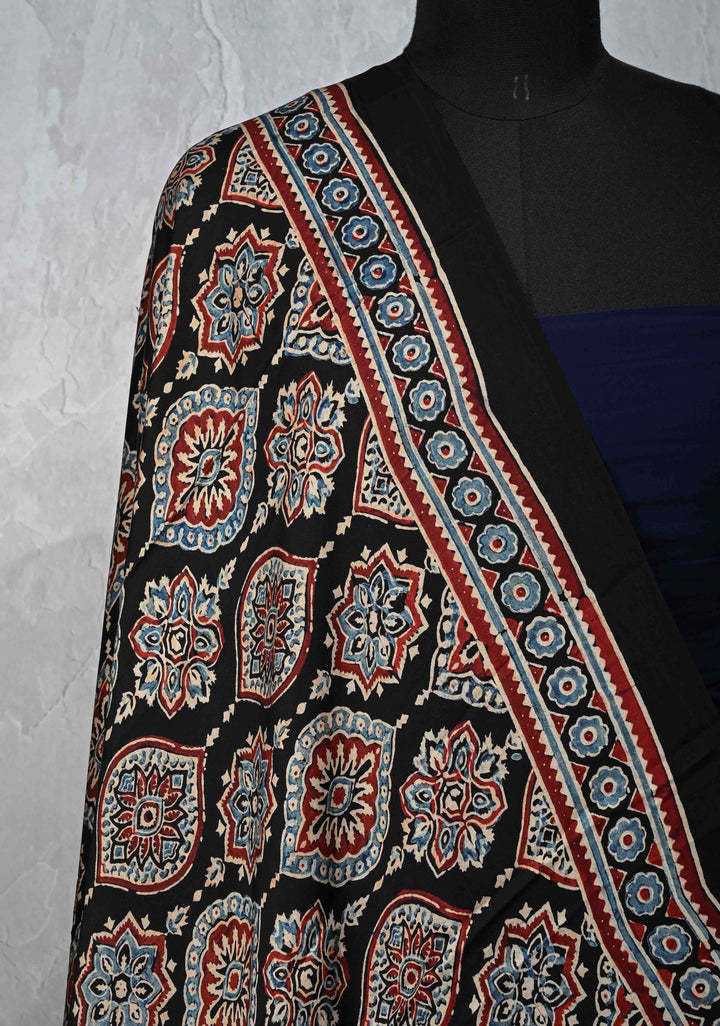 Dupatta: Authentic Black Modal Silk Dupatta with Ajrakh Hand block Print