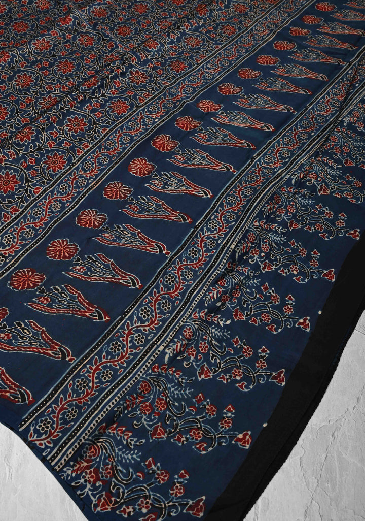 Dupatta: Authentic Prussian Blue Modal Silk Dupatta with Ajrakh Hand block Print
