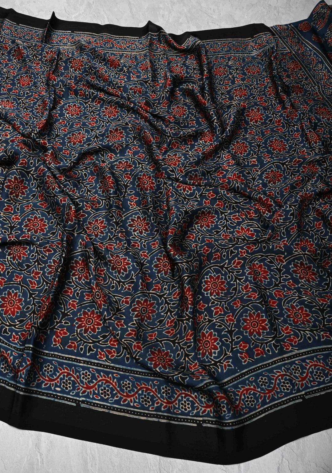 Dupatta: Authentic Prussian Blue Modal Silk Dupatta with Ajrakh Hand block Print
