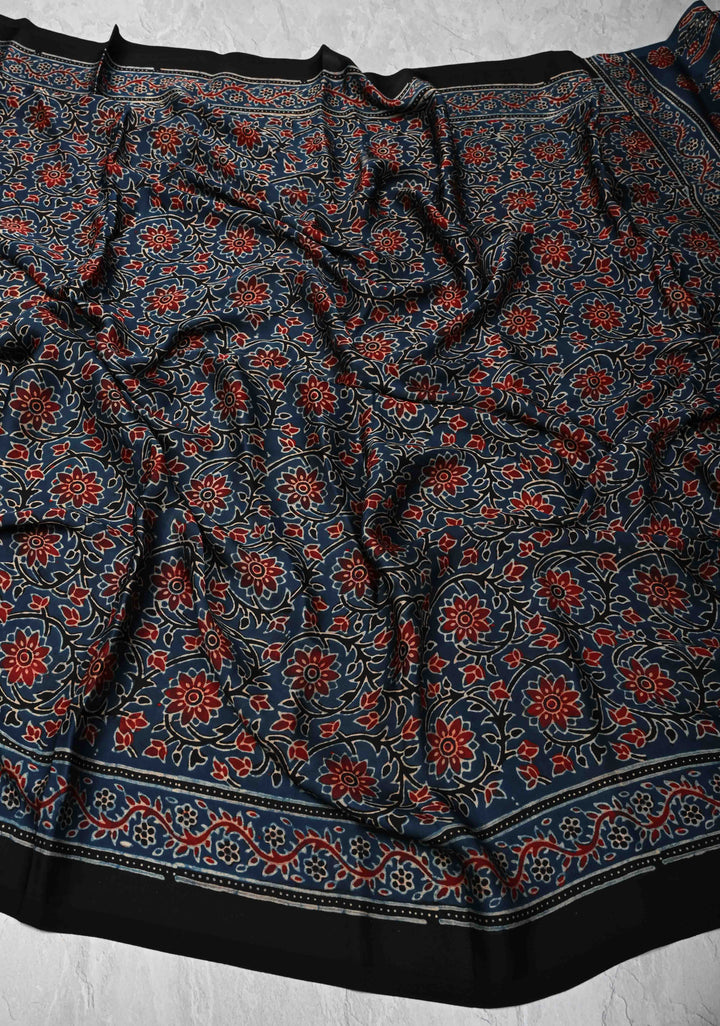 Dupatta: Authentic Prussian Blue Modal Silk Dupatta with Ajrakh Hand block Print