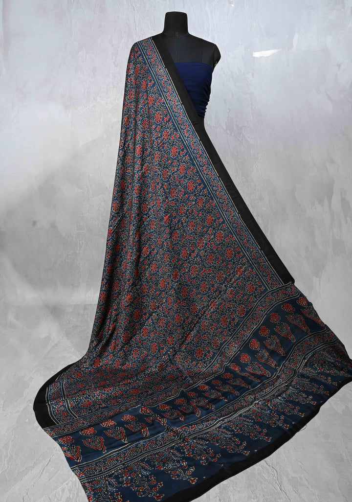 Dupatta: Authentic Prussian Blue Modal Silk Dupatta with Ajrakh Hand block Print