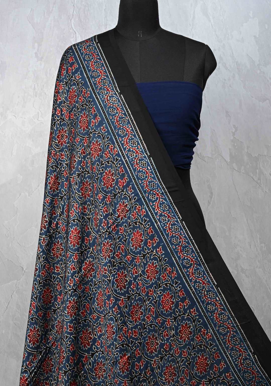 Dupatta: Authentic Prussian Blue Modal Silk Dupatta with Ajrakh Hand block Print