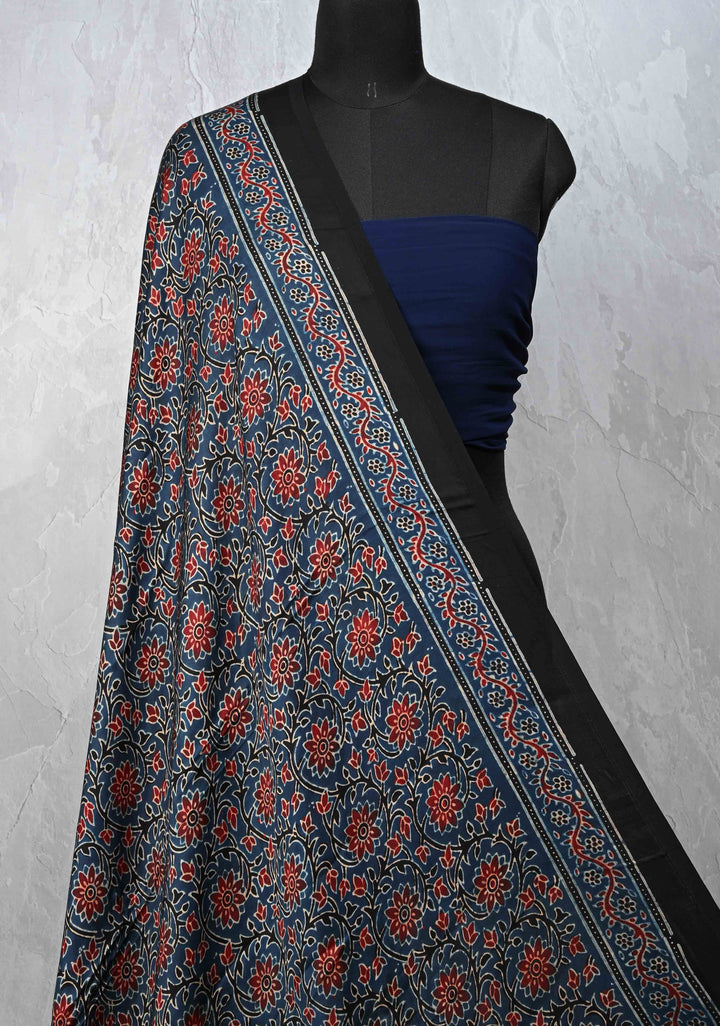 Dupatta: Authentic Prussian Blue Modal Silk Dupatta with Ajrakh Hand block Print