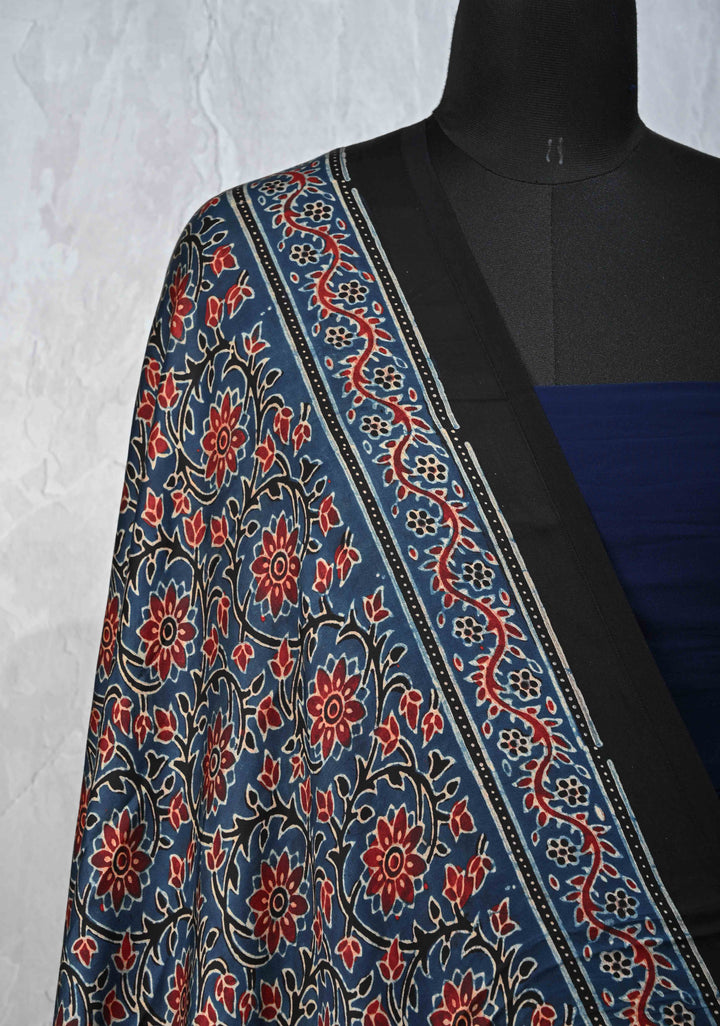 Dupatta: Authentic Prussian Blue Modal Silk Dupatta with Ajrakh Hand block Print