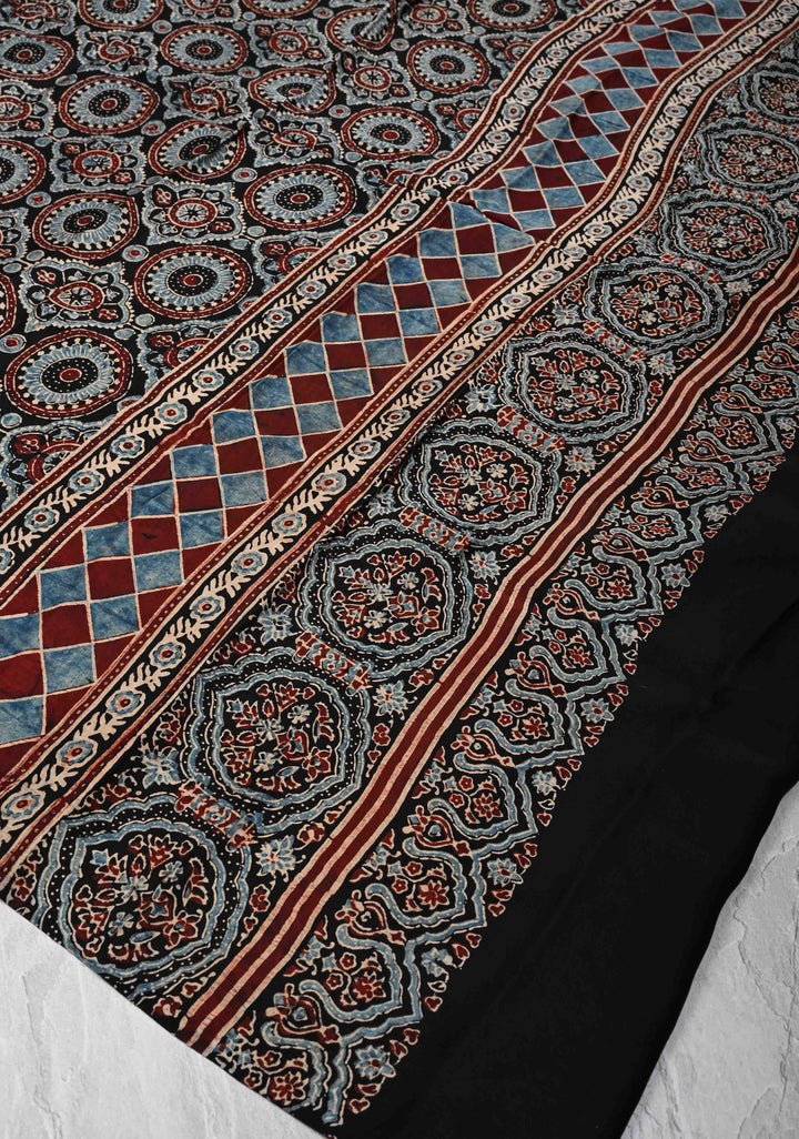 Dupatta: Authentic Black Modal Silk Dupatta with Ajrakh Hand block Print