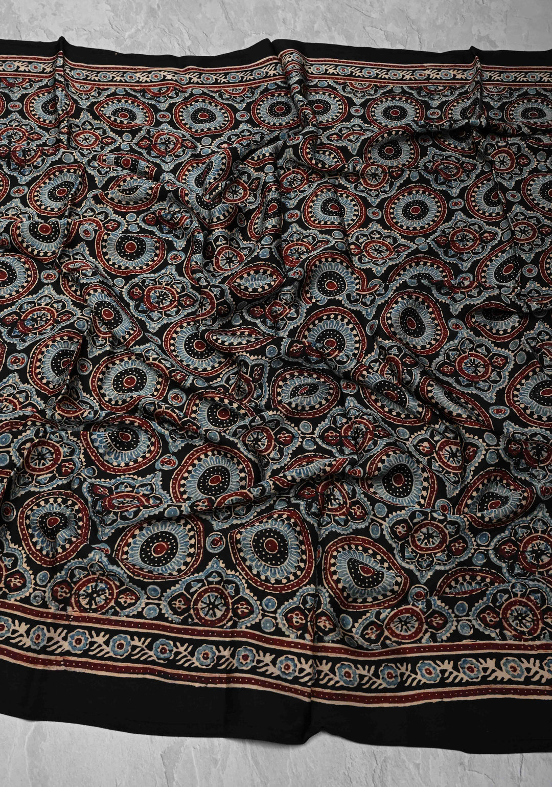 Dupatta: Authentic Black Modal Silk Dupatta with Ajrakh Hand block Print