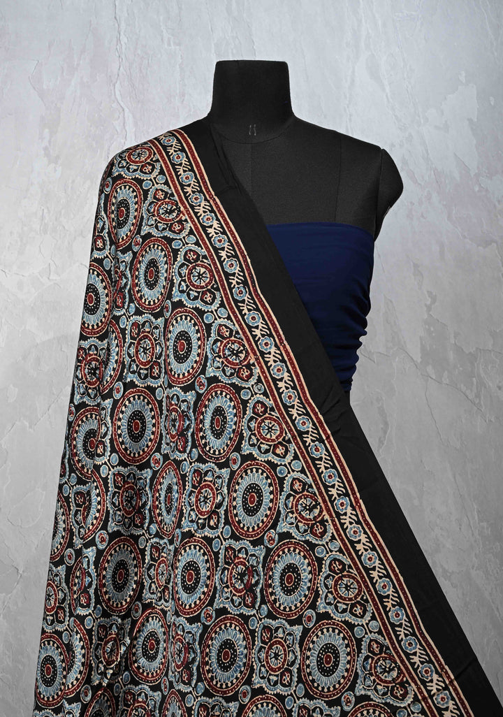 Dupatta: Authentic Black Modal Silk Dupatta with Ajrakh Hand block Print