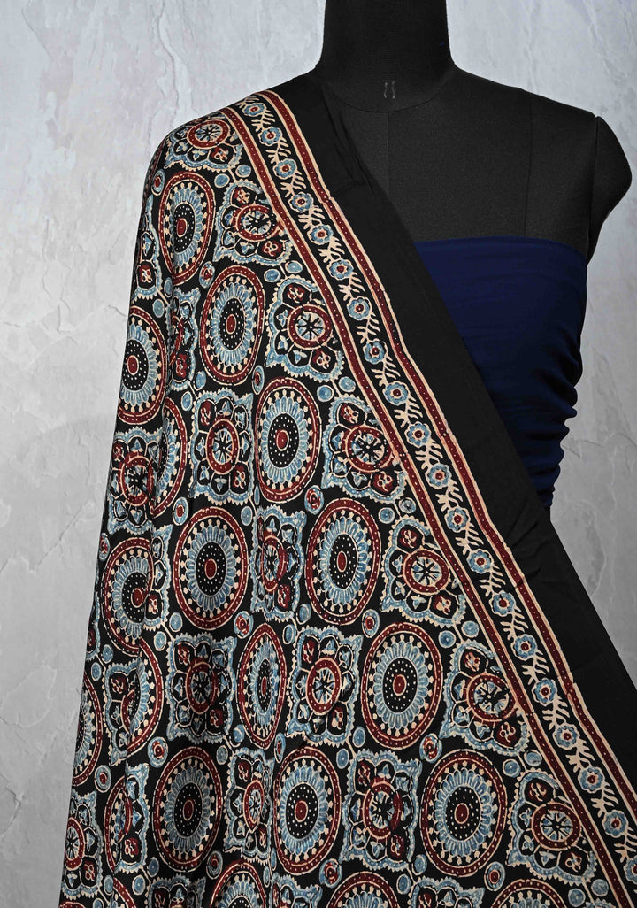 Dupatta: Authentic Black Modal Silk Dupatta with Ajrakh Hand block Print