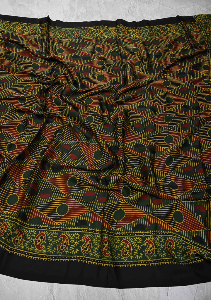 Dupatta: Authentic Green Modal Silk Dupatta with Hand block Print