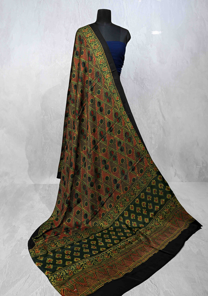Dupatta: Authentic Green Modal Silk Dupatta with Hand block Print