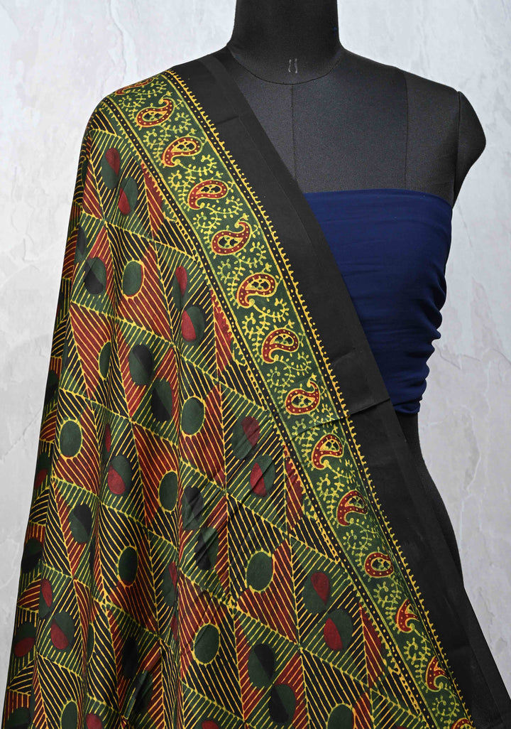 Dupatta: Authentic Green Modal Silk Dupatta with Hand block Print