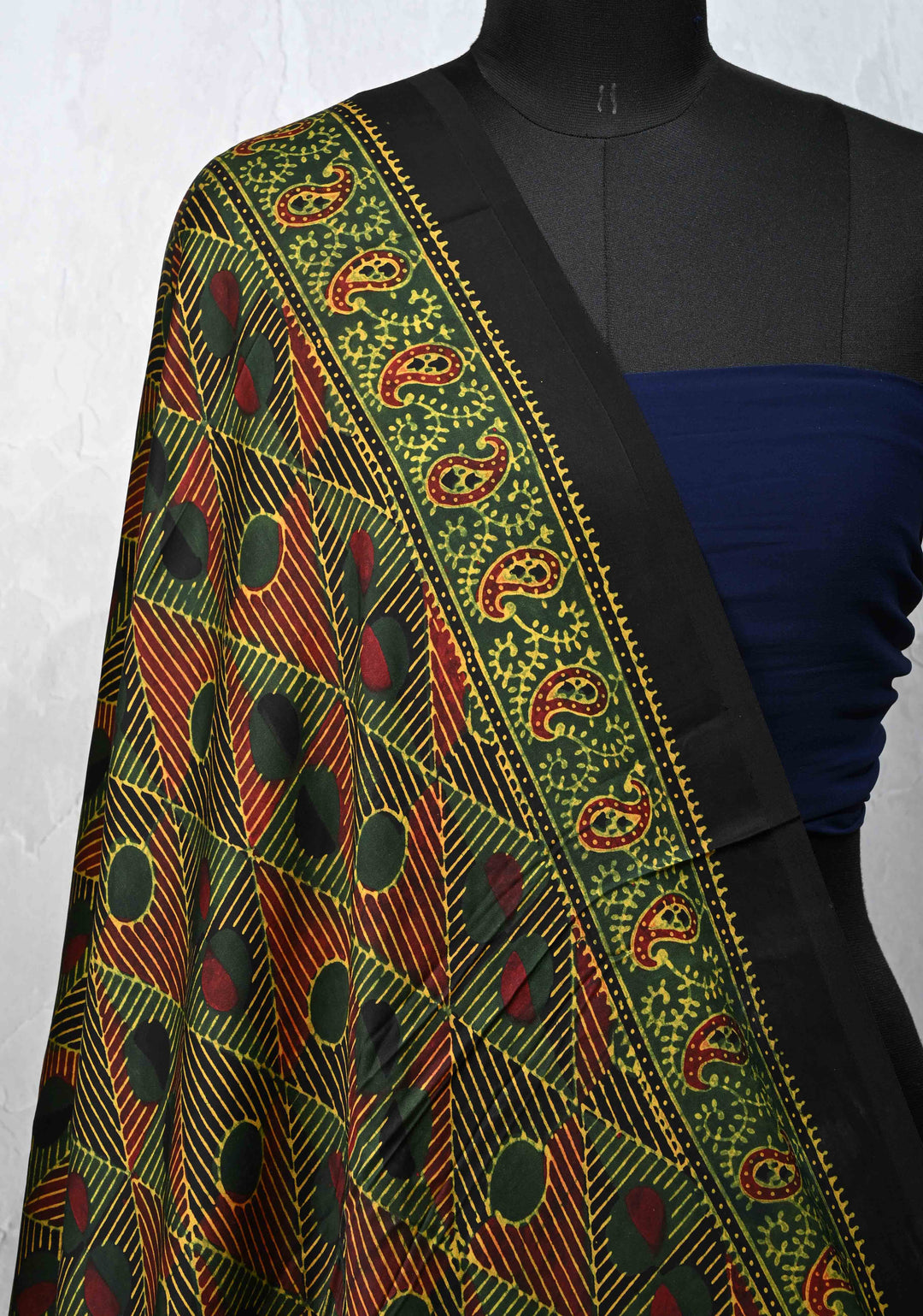 Dupatta: Authentic Green Modal Silk Dupatta with Hand block Print