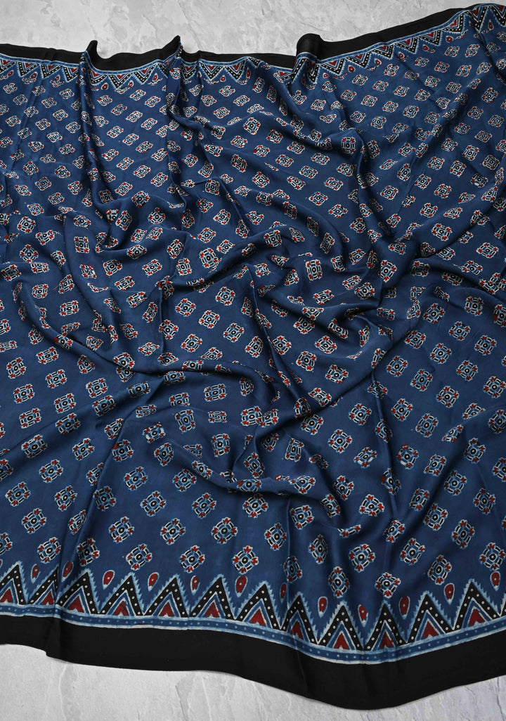 Dupatta: Authentic Tealish Blue Modal Silk Dupatta with Hand block Print