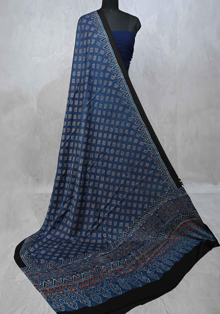 Dupatta: Authentic Tealish Blue Modal Silk Dupatta with Hand block Print
