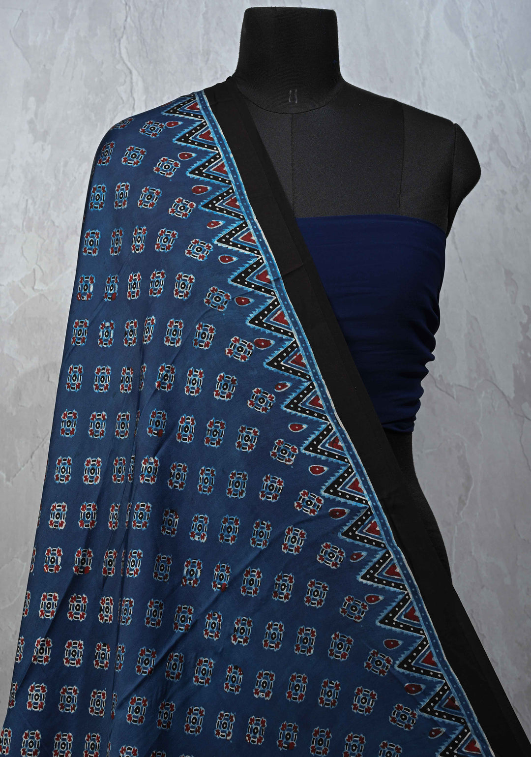 Dupatta: Authentic Tealish Blue Modal Silk Dupatta with Hand block Print