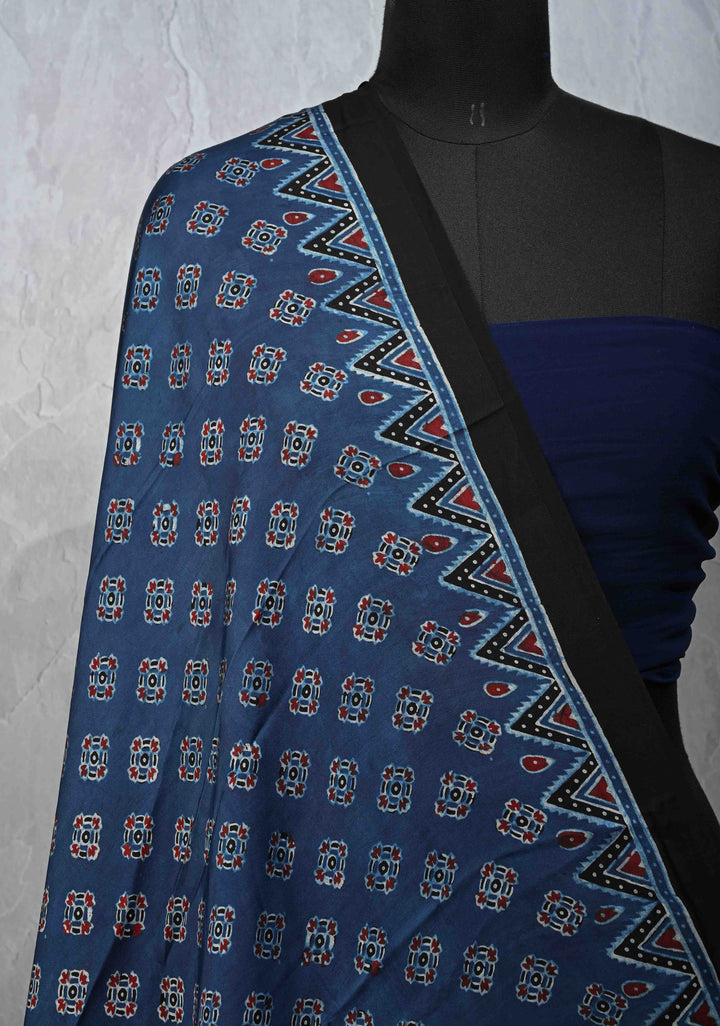 Dupatta: Authentic Tealish Blue Modal Silk Dupatta with Hand block Print
