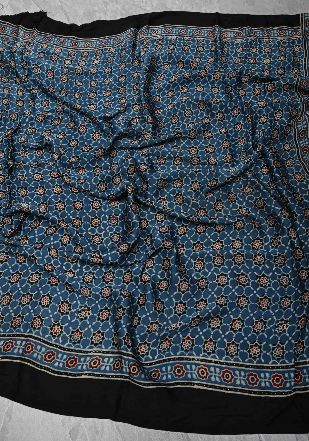 Dupatta: Authentic Blue Modal Silk Dupatta with Hand block Print