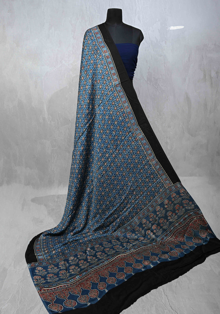 Dupatta: Authentic Blue Modal Silk Dupatta with Hand block Print