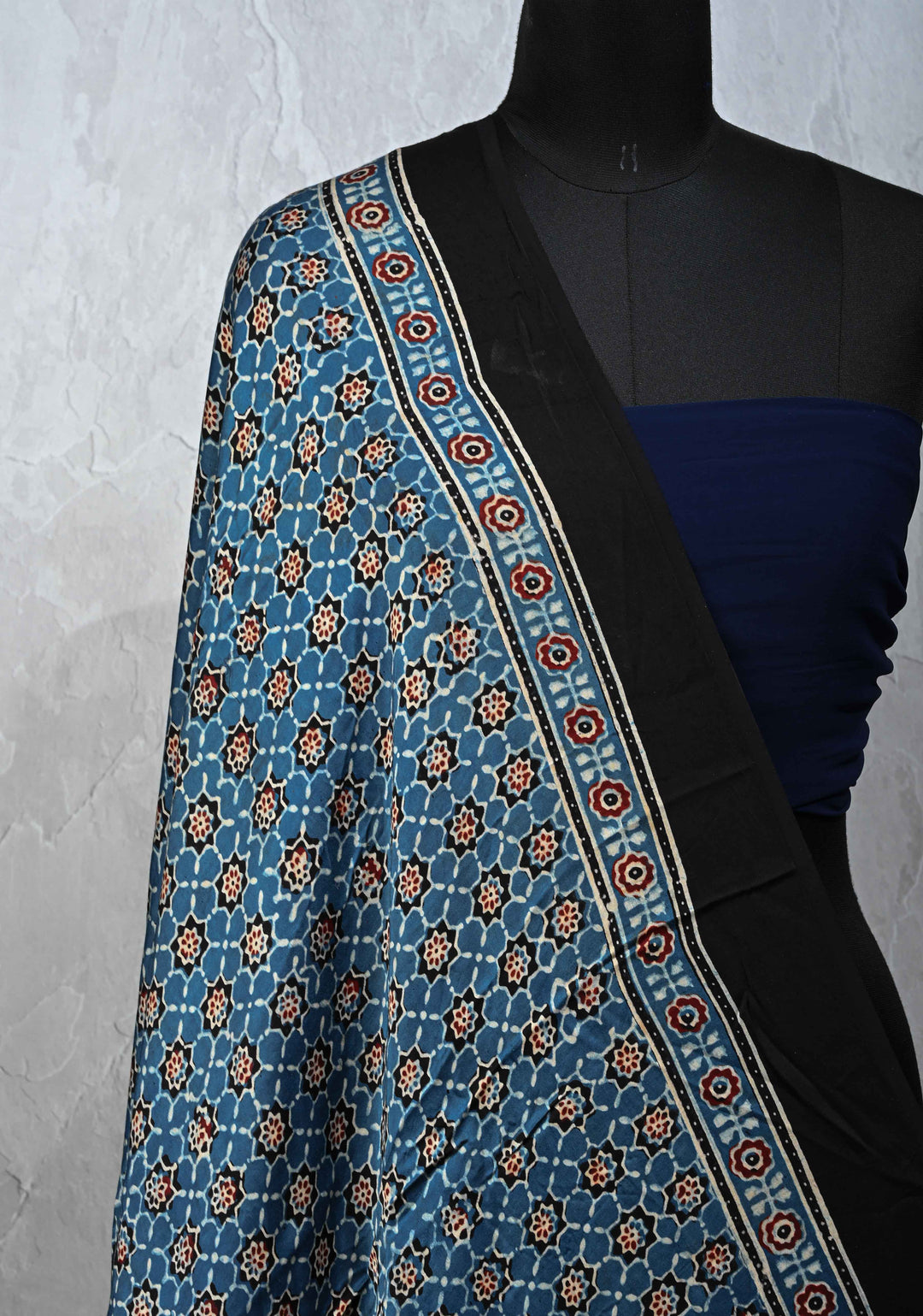 Dupatta: Authentic Blue Modal Silk Dupatta with Hand block Print