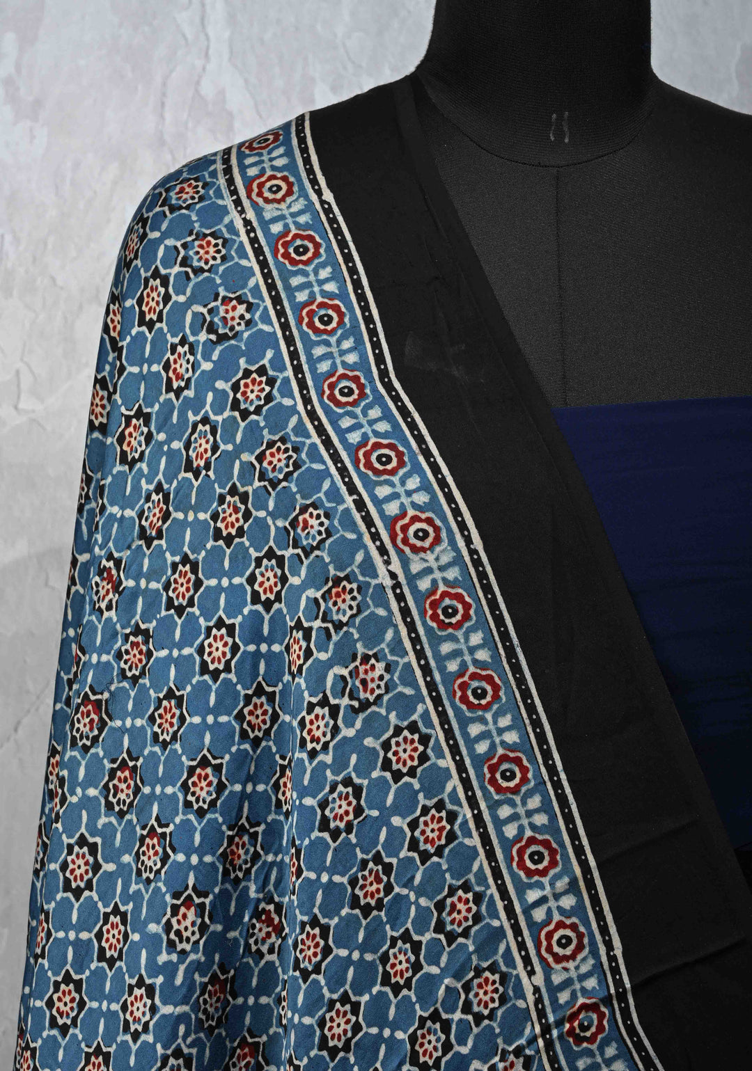 Dupatta: Authentic Blue Modal Silk Dupatta with Hand block Print