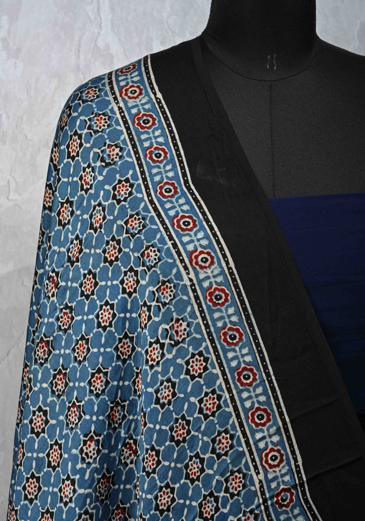 Dupatta: Authentic Blue Modal Silk Dupatta with Hand block Print