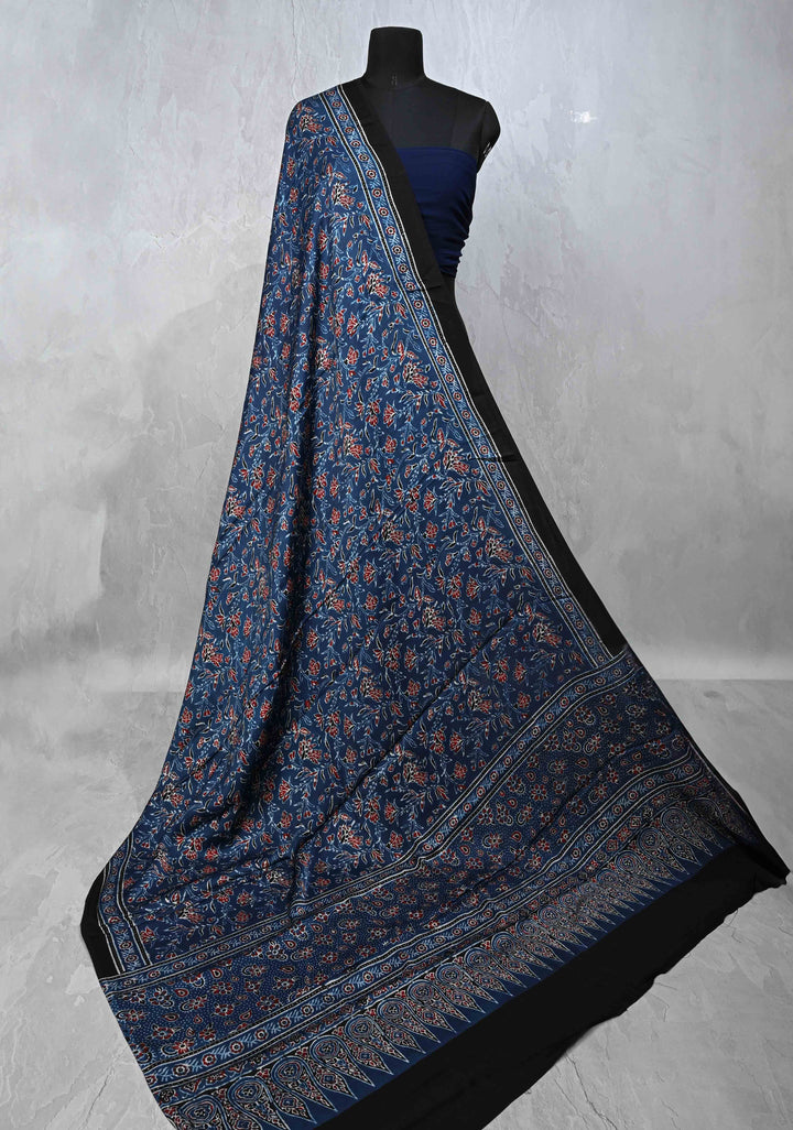 Dupatta: Authentic Teal Modal Silk Dupatta with Hand block Print