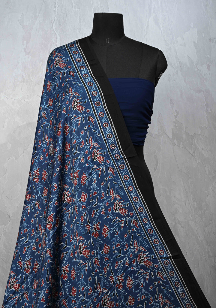 Dupatta: Authentic Teal Modal Silk Dupatta with Hand block Print