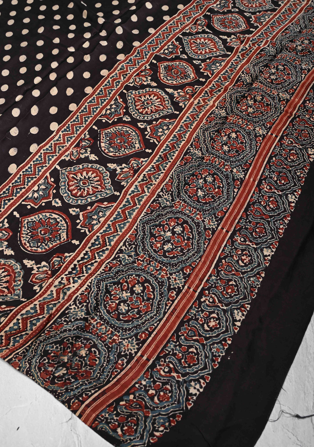 Dupatta: Authentic Black Modal Silk Dupatta with Polka Dot  Hand block Print