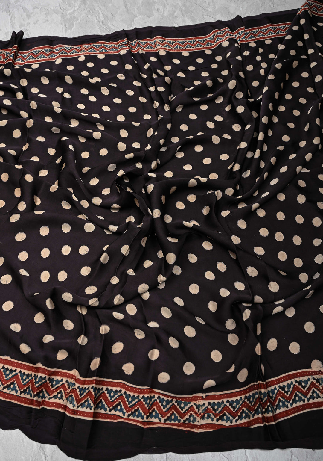 Dupatta: Authentic Black Modal Silk Dupatta with Polka Dot  Hand block Print