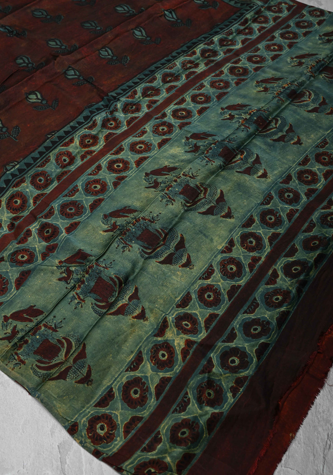 Dupatta: Authentic Maroon Modal Silk Dupatta with Floral Vanaspati Hand block Print